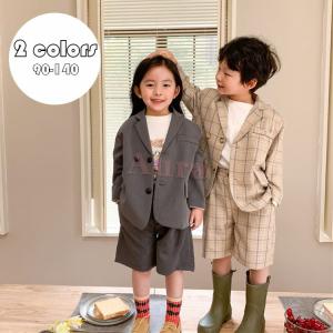 子供服 スーツ フォーマル 男の子 女の子 2点セットアップ キッズ おしゃれ 長袖 春秋 グレー/チェック ブレザー ジャケット+パンツ 卒業式/入学式/発表会 2色