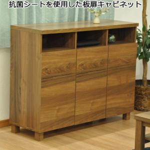 キャビネット 扉収納 木目調 ダークブラウン 木製 幅115 高さ78 薄型