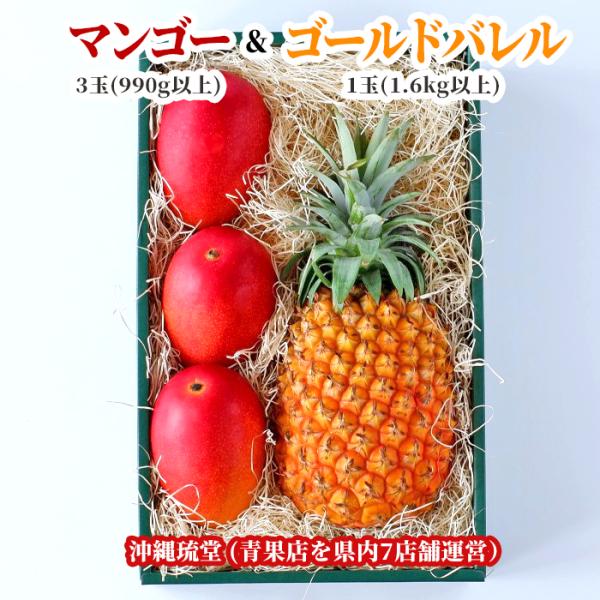 【ギフト最大限対応】【化粧箱入り】沖縄県産アップルマンゴー＆大玉ゴールドバレル 3玉(990g以上)...