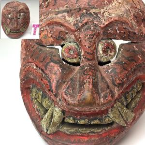 趣楽】 時代 インドネシア ジャワ島 木彫彩色面 古面 魔除 D1911