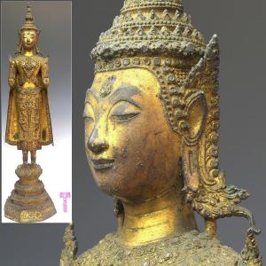 聖観世音菩薩 北村西望作 銅製 高さ18.3cm 高岡銅器 仏像 仏教芸術 聖観世音菩薩(金青銅色) 日本彫刻界の最高峰・北村西望作品 高岡銅器の