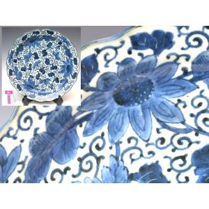 古伊万里 大皿 骨董品 ○名品 ≪ 鹿 月 花 ≫ 大明成化年製 染付 直径