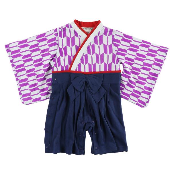 【送料無料！！ベビー♪袴型カバーオール  白×紫】