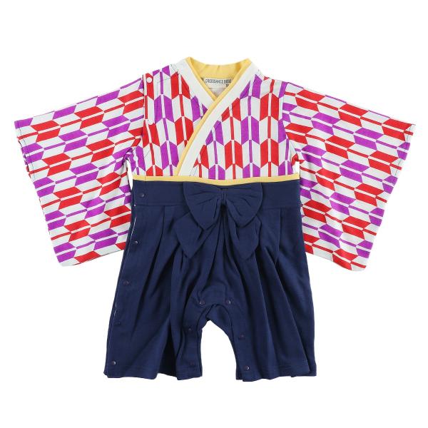 【送料無料！！ベビー♪袴型カバーオール  赤×紫 】