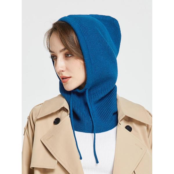 ニットウールバラクラバ スカルキャップ 男女兼用 冬用ウール ドロストリングフード付きスカーフハット...