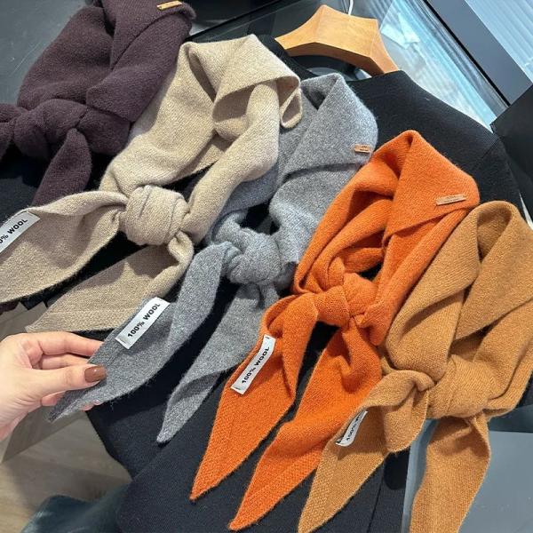 新作 ニットスカーフ 女性用 100%ウール 冬の暖かいマフラー 明るいソリッドカラー 厚手ショール...