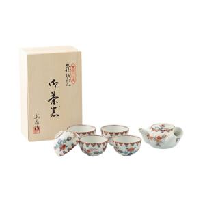 九谷焼 茶道具 十客茶器揃（急須・碗10ヶ入） 本金赤牡丹孔雀 錦苑作