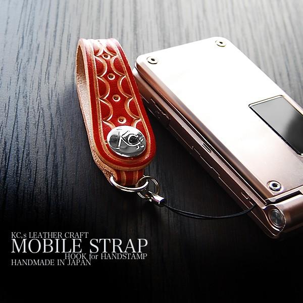 KC,s レザー 携帯電話ストラップ 本革ハンドスタンプ フック/モバイルストラップ 送料無料 メン...