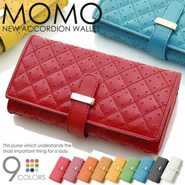 MOMO(モモ)キルティングパンチングレザー牛革 NEWアコーディオンウォレット 財布 革 牛皮 レ...