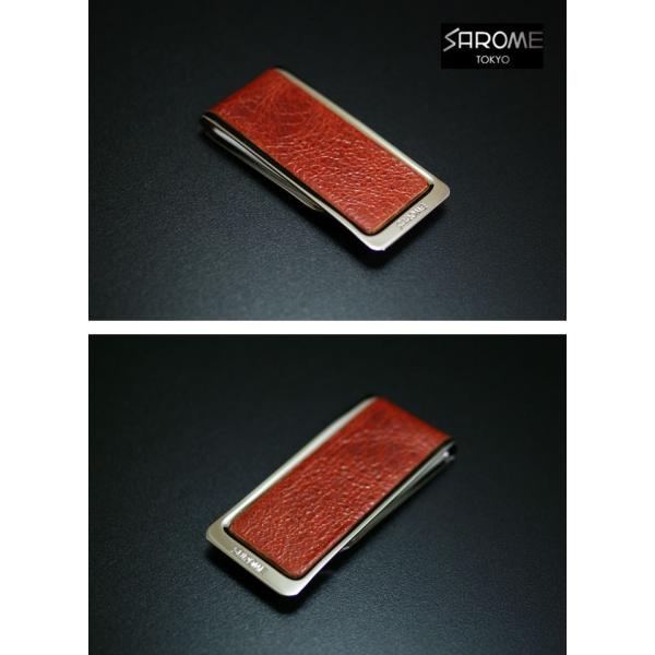ブランド SAROME サロメ マネークリップ 札バサミ シルバー ブラウンレザー 豚革 ピッグレザ...