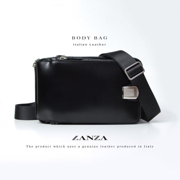 ボディバッグ【送料無料】LANZA(ランザ)イタリア製カウハイドレザー ボディバッグ ショルダーバッ...