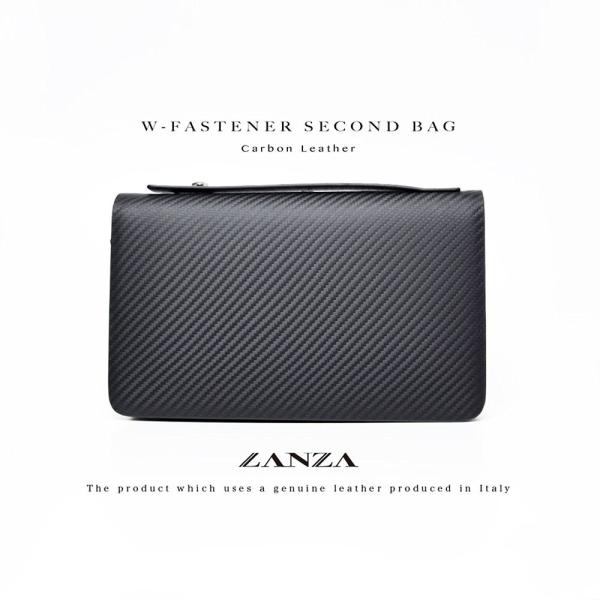 セカンドバッグ メンズ 革【送料無料】LANZA ランザ イタリア製カーボンレザー メンズ ダブルフ...