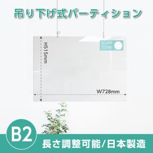 [日本製]吊り下げ式ガードフィルム 吊り下げアクリルパーティション B2サイズW725mm×H515mm 長さ調整可能  [wap-b2]