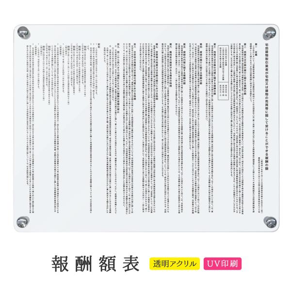 報酬額表 改正版 不動産 報酬 宅建 看板 標識 報酬額 宅地建物 宅建業者 登録票 透明 クリア ...