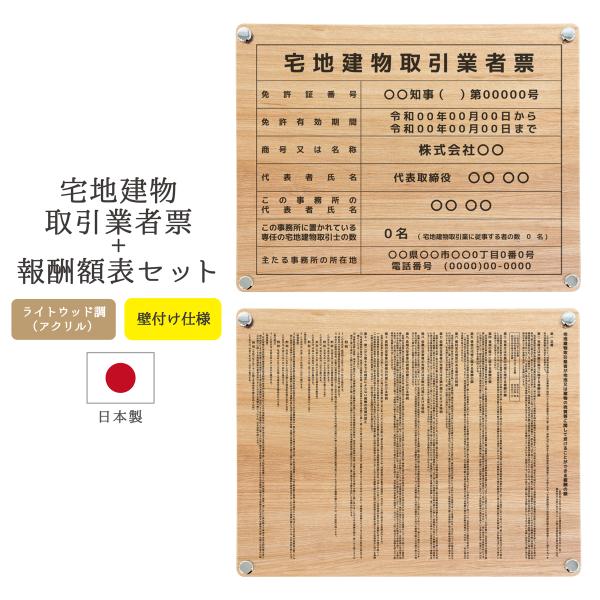 宅地建物取引業者票 報酬額票 セット デザインパターン ライトウッド調 令和7年4月改訂 看板 不動...