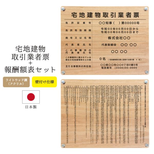 宅地建物取引業者票 報酬額票 セット デザインパターン ライトウッド調 令和7年4月改訂 看板 不動...