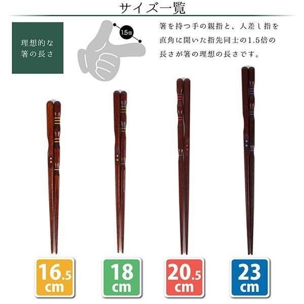 三点支持箸 矯正箸 しつけ箸 躾箸 はし上手 大人用 左利き 漆塗り 23cm 20.5cm 18c...