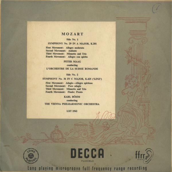 ＜中古クラシックLPレコード＞モーツァルト：交響曲29番K.201，36番K.425「リンツ」/Ｐ．...