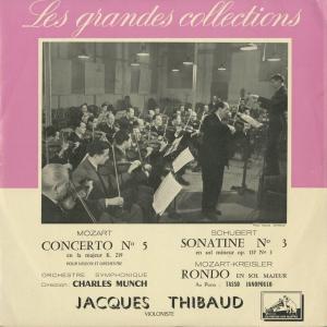 ＜中古クラシックLPレコード＞モーツァルト：ヴァイオリン協奏曲5番，シューベルト：ソナチネ3番/J.ティボー（vn）C.ミュンシュ指揮so./T.ヤノポウロ（ｐｆ）