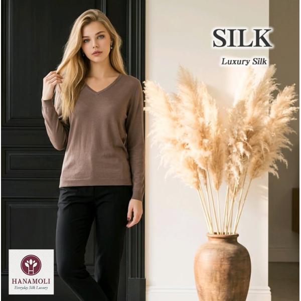 【冬物SALE】シルクカシミヤVネック長袖ニット【薄くても暖か】ワンランク上の着心地【8カラー】【4...