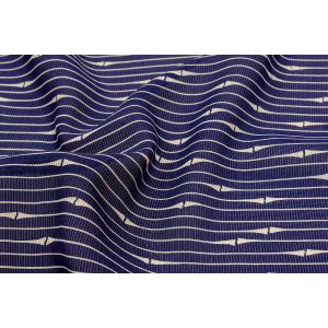 シルク　平絽　紺系の地色に竹繋ぎ文様　（シルク　正絹　和柄　和風　友禅　衣装　生地　着物　はぎれ　ハギレ）