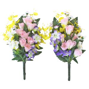 仏花 造花 オンシジウムとトルコキキョウの淡い色合いの花束一対 お墓用 CT触媒 お盆 お供え btb｜silkflower