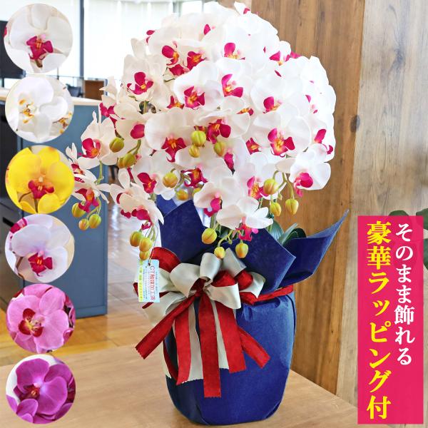 豪華ラッピング付き 造花 胡蝶蘭 陶器製の鉢に入った気品あふれるシルクフラワーの胡蝶蘭の鉢植 7本立...