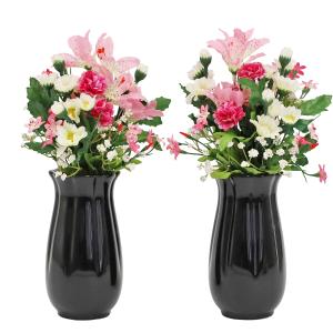 仏花 造花 ユリと小菊の小花束一対 (花器付き...の詳細画像1
