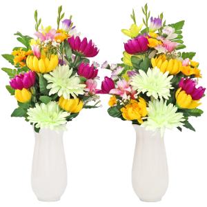 仏花 造花 菊の花束一対 (花器付きセット中)...の詳細画像1