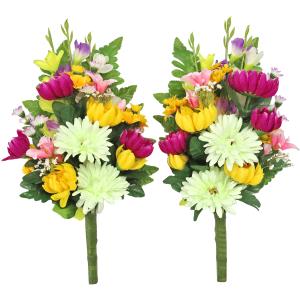 仏花 造花 菊の花束一対 (花器付きセット中)...の詳細画像2