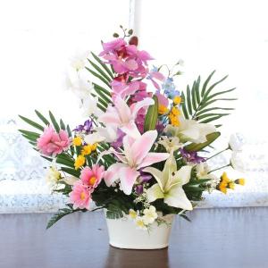 造花 仏花 ユリと胡蝶蘭のお供えアレンジ CT触媒 シルクフラワー