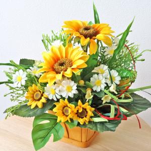 造花 あさがおとネリネのボックスアレンジ 夏のアレンジ シルク