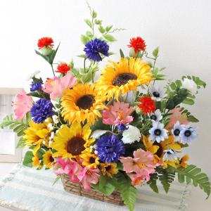 造花 あさがおやひまわりの夏の花のアレンジ 夏のアレンジ シルク
