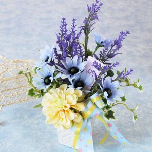 仏花 造花 藤色トルコキキョウと上品なカサブランカのお供えアレンジ