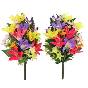 仏花 造花 カラフルなユリいっぱいの花束一対 ...の詳細画像4