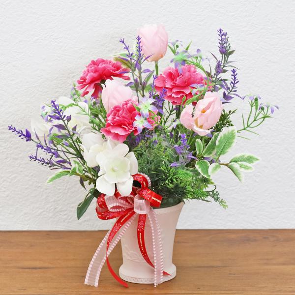 遅れてごめんね 母の日 プレゼント 造花 お母さんの愛に感謝を込めてピンクのチューリップとカーネーシ...