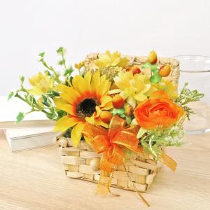 造花 ひまわりとニゲラのかごアレンジ シルクフラワー ヒマワリ 向日葵