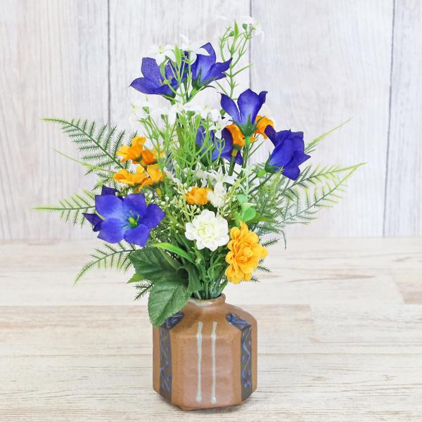 造花 キキョウの一輪挿しアレンジ 桔梗 ききょう 和風 夏のアレンジ シルクフラワー CT触媒 イン...