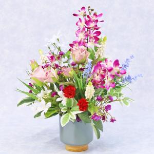 仏花 ダリア アレンジ 花器付 お供え お悔み アートフラワー 造花 高