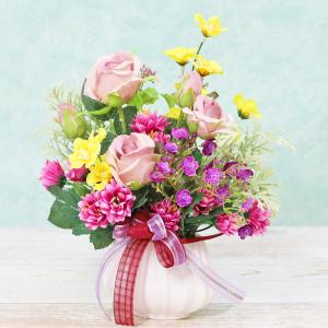 造花 シックなコスモスと大輪の菊の和風アレンジ 秋のアレンジ シルク