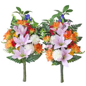 造花 仏花 シキミやオレンジダリアとユリの花束...の詳細画像3