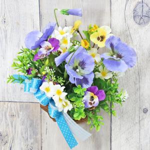 造花 パンジーとビオラの爽やかな壁掛けアレンジ ...の商品画像