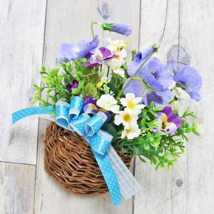 造花 パンジーとビオラの爽やかな壁掛けアレンジ...の詳細画像2