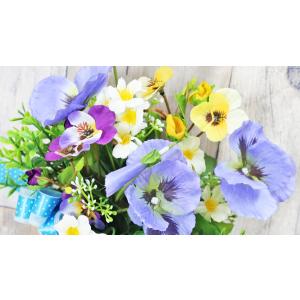 造花 パンジーとビオラの爽やかな壁掛けアレンジ...の詳細画像3