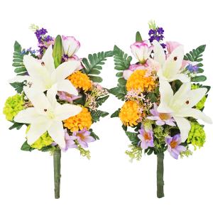 造花 仏花 カサブランカの入ったカラフルな花束...の詳細画像4