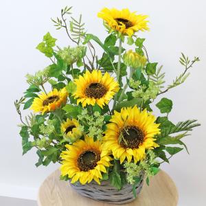 造花 ひまわりとニゲラのかごアレンジ シルクフラワー ヒマワリ 向日葵