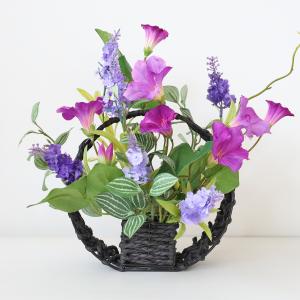 造花 満月かごに入ったラベンダーとあさがおの和...の詳細画像1