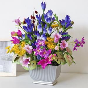 造花 パープルカラーの秋の花々とりんどうのアレンジ 秋のアレンジ シルクフラワー CT触媒 インテリア フラワーアレンジ フラワーアレンジメント arg