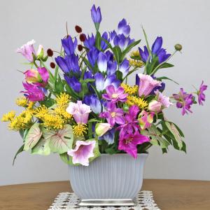 造花 パープルカラーの秋の花々とりんどうのアレ...の詳細画像1
