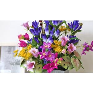 造花 パープルカラーの秋の花々とりんどうのアレ...の詳細画像3